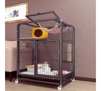 Cat Cage Indoor Playpen with Top Cover and Wheels, Portable Pet Enclosure for Small Animals like Ferrets, Chinchillas, and Rabbits, with Pull-out Tray