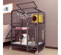 Cat Cage Indoor Playpen with Top Cover and Wheels, Portable Pet Enclosure for Small Animals like Ferrets, Chinchillas, and Rabbits, with Pull-out Tray