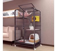 Cat Cage Indoor Playpen with Top Cover and Wheels, Portable Pet Enclosure for Small Animals like Ferrets, Chinchillas, and Rabbits, with Pull-out Tray