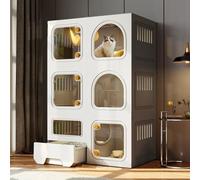 Cat Cage Indoor Spacious Pet Pen with Pull-Out Cat Toilet, DIY Resin Plastic Cat Villa and Playpen, Easy to Assemble, for Cats Ferrets Chinchillas(Gray,71x46x105cm)