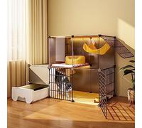Cat Cage Indoor, Transparent And Visible Cat House With Fully Enclosed Litter Box DIY Small Animal Playpen Multi-layer Space Portable Metal Wire Pet Enclosure (Color : B, Size : 145 * 39 * 107CM)