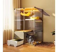 Cat Cage Indoor, Transparent And Visible Cat House With Fully Enclosed Litter Box DIY Small Animal Playpen Multi-layer Space Portable Metal Wire Pet Enclosure