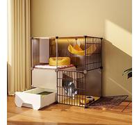 Cat Cage Indoor, Transparent And Visible Cat House With Fully Enclosed Litter Box DIY Small Animal Playpen Multi-layer Space Portable Metal Wire Pet Enclosure (Color : B, Size : 145 * 39 * 107CM)
