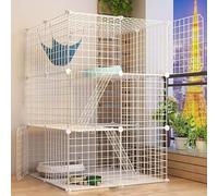 Cat Cage Indoor, Wire Cat Cage Playpen Kennel, Cat Playpen, Animal Cage, With cat litter, cat hammock and litter box, with 1 ramp and ladder, Cat cage dog cage ferret cage chinchilla cage ra