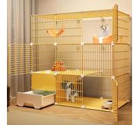 Cat Cage Indoor with Cat Litter Box, Cat Enclosures DIY Cat Playpen with Wheels, Detachable Metal Wire Large Kitten Enclosure, for 1-2 Cats, Easy Installation,One Color-42.9x19.3x42.9in/109x49x109cm