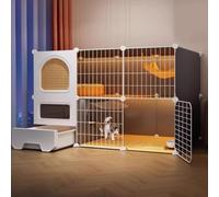Cat Cage Indoor With Litter Box, 2-Tier Cat Enclosures Detachable Metal Wire Cat Playpen, Cat House Breathable Cat Crate For 1-2 Cats or Small Animal(111 * 39 * 73cm)