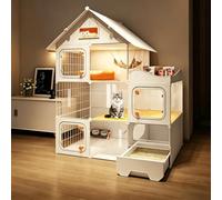 Cat Cage Indoor with Litter Box and Cat Wand, Large Cat Enclosure with Complimentary Bed, Multi-Feature Pet Playpen for 2-3 Kittens, Modern Small Animal Cagefor Patio, Bedroom, Liv white 106x46x141cm