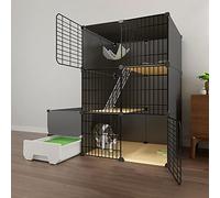 Cat Cage Indoor with Litter Box, Cat Enclosures DIY Cat House Detachable Metal Wire Kitten Cage Cat Fence Small Animals Cages for Cat, Large Exercise Place,Black-111x49x111cm-A