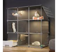 Cat Cage Indoor with Litter Box, Pet Playpen with Transparent Panels, Cat Enclosures with Platforms and Separate Toilet Design for Multiple Cats