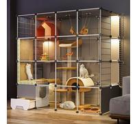 Cat Cage Indoor with Litter Box, Pet Playpen with Transparent Panels, Cat Enclosures with Platforms and Separate Toilet Design for Multiple Cats