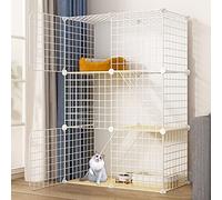 Cat Cage Large DIY Indoor, Cat Playpen for Small Animals, Metal Wire Grid Cage, Cat Enclosure Box, Cat Cabinet, with Cat Nest + Cat Hammock + Pet Bowl + Cat Litter Box + Ladder (Si