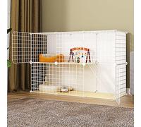 Cat Cage Large DIY Indoor, Cat Playpen for Small Animals, Metal Wire Grid Cage, Cat Enclosure Box, Cat Cabinet, with Cat Nest + Cat Hammock + Pet Bowl + Cat Litter Box + Ladder (Si