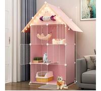 Cat Cage Large, DIY Three-Door Design Cat Enclosures Indoor, Assembled Cat Enclosures, Large Exercise Place, Cat Condo(Pink)