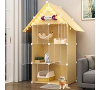 Cat Cage Large, DIY Three-Door Design Cat Enclosures Indoor, Assembled Cat Enclosures, Large Exercise Place, Cat Condo(Yellow)