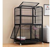 Cat Cage, Large Outdoor Cat House with 4 Tiers and Wheels, Walk-In Design with Removable Tray for Indoor Cats