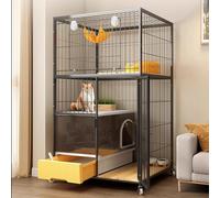 Cat Cage Metal Villa Heavy Duty Cat Playpen Enclosure with Door and Closed Litter Box on Wheels for Indoor and Outdoor Use