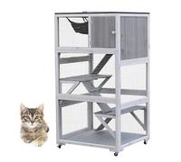 Cat Cage Outdoor Enclosure, 4 Tiers Solid Wood Cat Kennel with Wheels, Waterproof Sun Protection for 2-3 Cats, Durable and Spacious Design