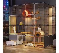 Cat Cage - Outdoor Enclosure for Multiple Cats, 4-Tier Indoor Cat Cage with Litter Box, Easy to Assemble, Ideal for Pets Like Puppies, Ferrets, Hedgehogs
