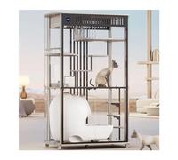 Cat Cage Panoramic Cat Villa Luxury Glass Room Large Wood Cage House Home Cabinet Can Put Automatic Litter Box