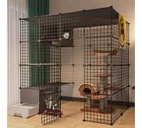 Cat Cage - Pet Playpen Cat Playpen, Cat Pen Exercise Yard Fence Cage with Door and Closed Cat Litter Box Diy Pets Playpen for Small Pets Rabbits Hedgehogs Cat Guinea Pigs (C1 147 * 95 * 145CM)