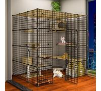 Cat Cage - Pet Playpen, Cat Playpen for Small Animals, Diy Metal Wire Grid Cage, Pet Indoor Outdoor Exercise Pen Portable Yard Fence for Guinea Pig, Hamster, Chinchillas and Hedgehogs (black 147*