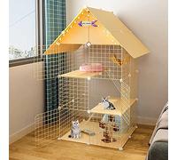 Cat Cage Playpen 3-Tier Cat Cages Indoor Large With Storage Shelf,Folding Metal Cat Crate With Roof And Door - Diy Pet Enclosure Large Exercise Place Ideal For 1-3 Cats - 29.5,Yellow-a