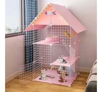 Cat Cage Playpen 3-Tier Cat Cages Indoor Large With Storage Shelf,Folding Metal Cat Crate With Roof And Door - Diy Pet Enclosure Large Exercise Place Ideal For 1-3 Cats,Pink-a
