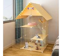 Cat Cage Playpen 3-Tier Cat Cages Indoor Large With Storage Shelf,Folding Metal Cat Crate With Roof And Door - Diy Pet Enclosure Large Exercise Place Ideal For 1-3 Cats,Yellow-a