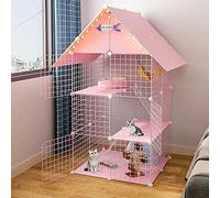 Cat Cage Playpen 3-Tier Cat Cages Indoor Large With Storage Shelf,Folding Metal Cat Crate With Roof And Door - Diy Pet Enclosure Large Exercise Place Ideal For 1-3 Cats - 29.5,Pink-a