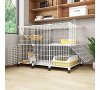 Cat Cage Playpen, Indoor Cat Crate with Wheels, Includes Bowl, Litter Box, Ladder, Nest, and Hammock, Perfect Exercise Space for Multiple Cats