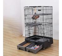 Cat Cage Playpen Kennel Crate Cat House Cat Litter Box And Storage Case In One Pet Enclosure 52 Inchs Height - 360° Mobile Roller,Grey