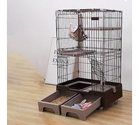 Cat Cage Playpen Kennel Crate Cat House Cat Litter Box and Storage Case in One Pet Enclosure 52 Inchs Height - 360° mobile roller (Color : Brown)