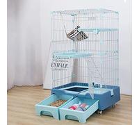 Cat Cage Playpen Kennel Crate Cat House Cat Litter Box and Storage Case in One Pet Enclosure 52 Inchs Height - 360° mobile roller (Color : Blue)