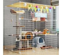 Cat Cage Playpen, Pet Cages for Cats, Large 2/3 Tier Cat Enclosures Cat Kennels, Diy Metal Wire Grid Cage, Large Exercise Place, Easy to Clean (Color : White C, Size : 44x30x43"/111x75x109cm