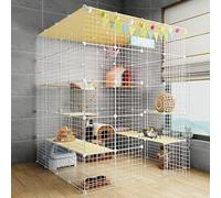 Cat Cage Playpen, Pet Cages for Cats, Large 2/3 Tier Cat Enclosures Cat Kennels, Diy Metal Wire Grid Cage, Large Exercise Place, Easy to Clean,White a-58x58x71