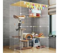Cat Cage Playpen, Pet Cages for Cats, Large 2/3 Tier Cat Enclosures Cat Kennels, Diy Metal Wire Grid Cage, Large Exercise Place, Easy to Clean,White a-44x30x58