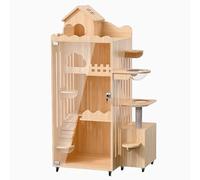 Cat Cage Playpen with Top Cover and Scratching Post, Enclosed Indoor Cat Enclosure on Universal Wheels, Ideal for Small Animals