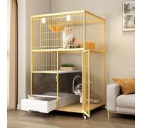 Cat Cage Playpen with Wheels and Built-In Toilet, Easy to Assemble Multi-Level Cattery for Indoor Use