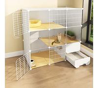 Cat Cage with Cat Litter Box, Cat Cages Indoor, 2/3 Tier Cat Crate Cat Playpen Cat Enclosure Small Animal Cage Dog Cage, Exercise Place Ideal for 1-3 Cat (White 111x49x109cm)