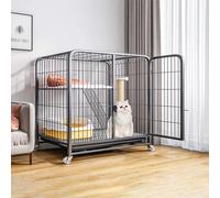 Cat Cage with Litter Box and Wheels - Portable Playpen for Cats, Small Animals, Puppies, Kittens, Rabbits