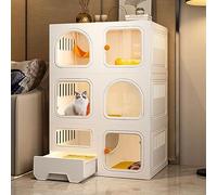 Cat Cage with Litter Box Cat Crate, Pet Cage Cat Kennel Cat Play Pen Cat Houses for Outdoor Cats Pet Playpen with Casters, Stronger, Stress-Free Space for Your Kitty,Set C-71 * 46.5 * 106cm-white