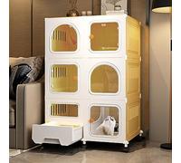 Cat Cage with Litter Box Cat Crate, Pet Cage Cat Kennel Cat Play Pen Cat Houses for Outdoor Cats Pet Playpen with Casters, Stronger, Stress-Free Space for Your Kitty,Set B-71 * 46.5 * 110cm-yellow