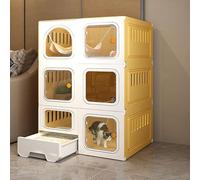 Cat Cage with Litter Box Cat Crate, Pet Cage Cat Kennel Cat Play Pen Cat Houses for Outdoor Cats Pet Playpen with Casters, Stronger, Stress-Free Space for Your Kitty ,Set a-71*46.5*106cm-yellow