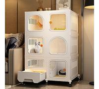 Cat Cage with Litter Box Cat Crate, Pet Cage Cat Kennel Cat Play Pen Cat Houses for Outdoor Cats Pet Playpen with Casters, Stronger, Stress-Free Space for Your Kitty,Set B-71 * 46.5 * 110cm-white