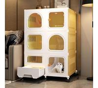 Cat Cage with Litter Box Cat Crate, Pet Cage Cat Kennel Cat Play Pen Cat Houses for Outdoor Cats Pet Playpen with Casters, Stronger, Stress-Free Space for Your Kitty ,Set a-71*46.5*110cm-yellow