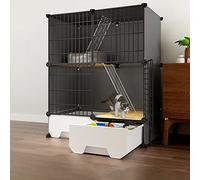 Cat Cage with Litter Box, Collapsible Cat Cage, Pet Cages for Small Dogs, Pet Cages for Small Animals, Portable Metal Wire Yard Fence with Door,White-75 * 49 * 91cm