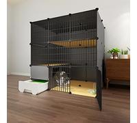 Cat Cage with Litter Box, Collapsible Cat Cage, Pet Cages for Small Dogs, Pet Cages for Small Animals, Portable Metal Wire Yard Fence with Door,White-111 * 95 * 111cm