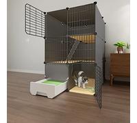 Cat Cage with Litter Box - Collapsible Pet Cage for Small Dogs and Animals, Portable Metal Wire Yard Fence with Door