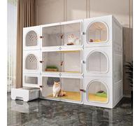 Cat Cage with Litter Box for Small Spaces, Strong Load Capacity, Sliding Door Indoor Outdoor Enclosure for Cats, Rabbits, Ferrets, and Small Animals