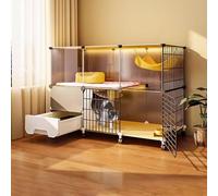 Cat Cage with Litter Box, Outdoor Enclosure for Indoor Cats, DIY Pet Cage with Casters, Ideal for Small Pets like Puppies, Ferrets, and Hedgehogs